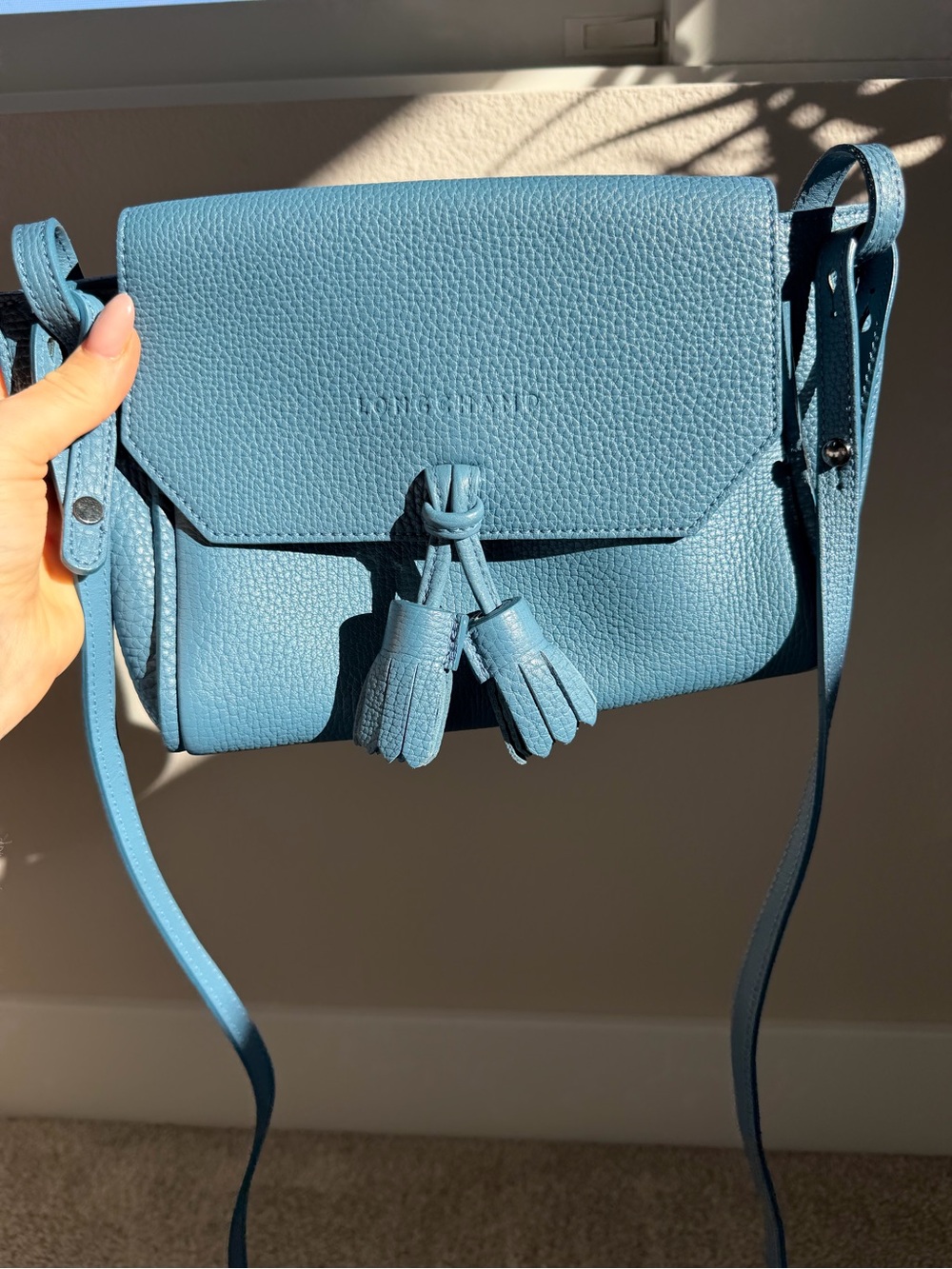 Longchamp Pénélope Leather Crossbody Bag - Pilot Blue - Picture 4 of 11